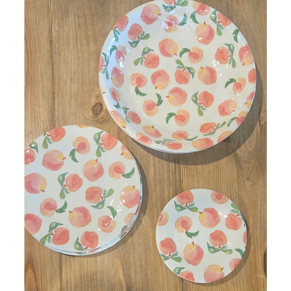 Vintage Melamine Peach Dinnerware Set Spring Summer Plates Bowls